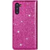 For Samsung Galaxy Note 10 Ultrathin Glitter Magnetic Horizontal Flip Leather Case with Holder & Card Slots(Rose Red)