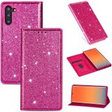For Samsung Galaxy Note 10 Ultrathin Glitter Magnetic Horizontal Flip Leather Case with Holder & Card Slots(Rose Red)