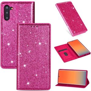 For Samsung Galaxy Note 10 Ultrathin Glitter Magnetic Horizontal Flip Leather Case with Holder & Card Slots(Rose Red)