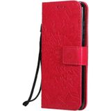 For Huawei P40 Pressed Printing Sunflower Pattern Horizontal Flip PU Leather Case with Holder & Card Slots & Wallet & Lanyard(Red)