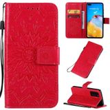 For Huawei P40 Pressed Printing Sunflower Pattern Horizontal Flip PU Leather Case with Holder & Card Slots & Wallet & Lanyard(Red)