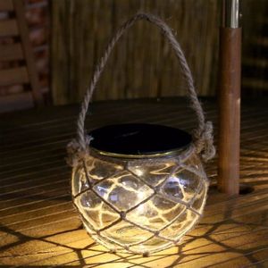 Outdoor Solar Hanging Light LED Hemp Glass Chandelier Solar Garden Light