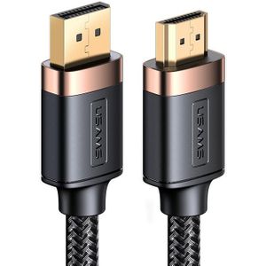 USAMS US-SJ530 U74 DP to HDMI 4K Glossy Aluminum Alloy HD Audio and Video Cable  Cable Length: 2m(Black)