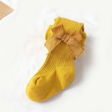 Spring And Autumn Girl Tights Bow Baby Knit Pantyhose Size: M 1-2 Years Old(Turmeric)