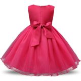 Rose Red Girls Sleeveless Rose Flower Pattern Bow-knot Lace Dress Show Dress  Kid Size: 90cm