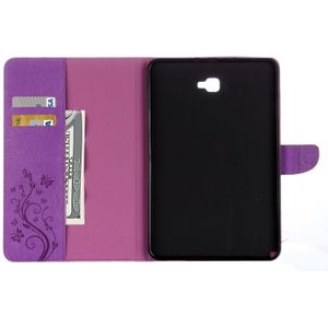 For Galaxy Tab A 10.1 (2016) / P580 Butterflies Love Flowers Embossing Horizontal Flip Leather Case with Holder & Card Slots & Wallet(Purple)