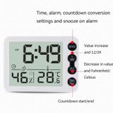 Multifunctional Indoor Thermometer And Hygrometer Large Screen Alarm Clock Kitchen Electronic Countdown Timer(White Shell Red Button)