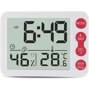 Multifunctional Indoor Thermometer And Hygrometer Large Screen Alarm Clock Kitchen Electronic Countdown Timer(White Shell Red Button)