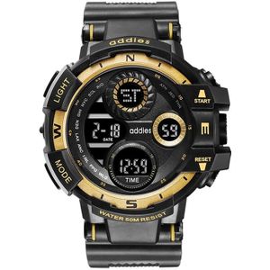 addies MY-1901 Luminous Three-window LED Outdoor Sports Multi-function Electronic Watch for Men  Support Calendar / Alarm Clock / Timer / Talking(Gold)