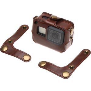 For GoPro HERO7 Black /6 /5  PU Leather Housing Case with Neck Strap & Buttons(Brown)