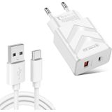 LZ-715 20W PD + QC 3.0 Dual-port Fast Charge Travel Charger with USB to Type-C Data Cable  EU Plug(White)