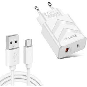 LZ-715 20W PD + QC 3.0 Dual-port Fast Charge Travel Charger with USB to Type-C Data Cable  EU Plug(White)