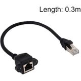 RJ45 Female to Male CAT6E Network Panel Mount Screw Lock Extension Cable  Length: 0.3m