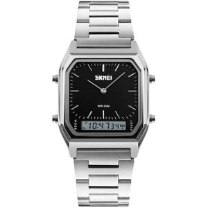 SKMEI 1220 Multifunctional Men Outdoor Business Noctilucent Waterproof Double Display Steel Watchband Wrist Watch (Black)