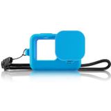 PULUZ for GoPro HERO9 Black Silicone Protective Case Cover with Wrist Strap & Lens Cover(Blue)