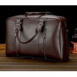 Large Capacity PU Leather Business Travel Bag Sports Gym Travel Handbag (Brown)