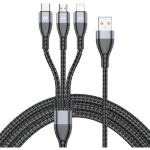 ADC-138 66W 3 in 1 USB to 8 Pin + Micro USB + USB-C / Type-C Fast Charging Braided Data Cable  Cable Length: 1.2m(Grey)