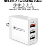 SDC-30W 2 in 1 USB to Micro USB Data Cable + 30W QC 3.0 USB + 2.4A Dual USB 2.0 Ports Mobile Phone Tablet PC Universal Quick Charger Travel Charger Set  US Plug