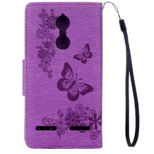 For Lenovo  K6 5.0 inch Butterflies Embossing Horizontal Flip Leather Case with Holder & Card Slots & Wallet & Lanyard(Purple)