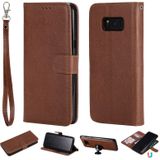 For Galaxy S8+ Solid Color Horizontal Flip Protective Case with Holder & Card Slots & Wallet & Photo Frame & Lanyard(Brown)