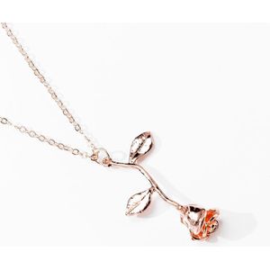 2 PCS Valentines Day Gift Rose Flower Pendant Jewelry Chain Necklace  Chain Length: 45cm(Rose Gold)