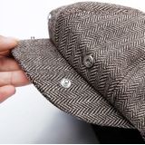 14128 Stripe Snap Design Beret Autumn And Winter Retro Wild Octagonal Hat  Size: 60CM(Black Coffee)