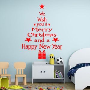 Blessing Christmas Tree Living Room Window Glass Door Removable Christmas Wall Sticker Decoretion (Red)