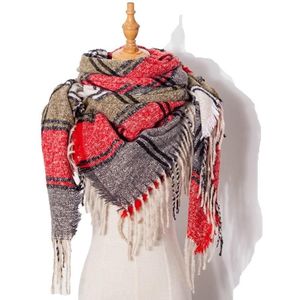 Autumn & Winter Fringed Scarf Plaid Square Scarf Thickening Ladies Shawl  Size:145cm(LS-04 Red)