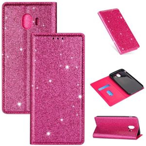 For Samsung Galaxy J4 (2018) Ultrathin Glitter Magnetic Horizontal Flip Leather Case with Holder & Card Slots(Rose Red)