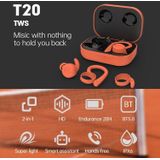 T20 TWS Bluetooth Hooks Wireless Sports Headphones with Charging Box IPX6 Waterproof Noise-cancelling Earphones(Blue)