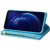 For Samsung Galaxy Note10+ Multi-card Slots Starry Sky Laser Carving Glitter Zipper Horizontal Flip Leather Case with Holder & Wallet & Lanyard(Sky Blue)