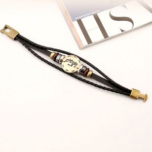 2 PCS Couple Lovers Jewelry Leather Braided Virgo Constellation Detail Hand Chain Bracelet  Size: 21*1.2cm