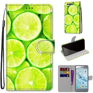 For Huawei Honor 9 Coloured Drawing Cross Texture Horizontal Flip PU Leather Case with Holder & Card Slots & Wallet & Lanyard(Green Lemon)