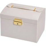 Three-Layer Leather Drawer Type Jewelry Storage Box Earrings Box With Lock(Creamy White)