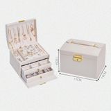 Three-Layer Leather Drawer Type Jewelry Storage Box Earrings Box With Lock(Creamy White)