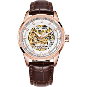 Ochstin 2002C Men  Automatic Hollow Leather Mechanical Watch Business Waterproof Night Light Men Watch Mechanical Watch(Coffee)