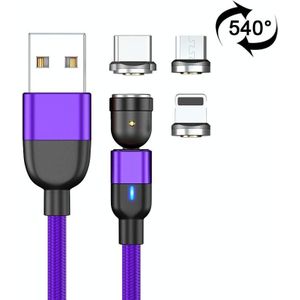 1m 3A Output 3 in 1 USB to 8 Pin + USB-C / Type-C + Micro USB 540 Degree Rotating Magnetic Data Sync Charging Cable(Purple)