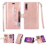 For Samsung Galaxy A7 (2018) Multifunctional Zipper Horizontal Flip Leather Case with Holder & Wallet & 9 Card Slots & Lanyard(Rose Gold)