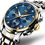 OLEVS 2858 heren multifunctioneel zakelijk waterdicht quartzhorloge (blauw + goud)