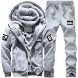 2 in 1 Winter Letter Pattern Plus Velvet Thick Hooded Jacket + Trousers Casual Sports Set for Men (Color:Grey Size:XXXXL)