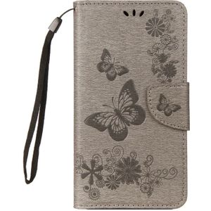 For Galaxy A8 (2018) Vintage Embossed Floral Butterfly Pattern Horizontal Flip Leather Case with Card Slot & Holder & Wallet & Lanyard(Grey)