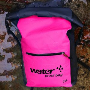 Outdoor Folding Double Shoulder Bag Dry Sack PVC Waterproof  Backpack  Capacity: 25L (Pink)