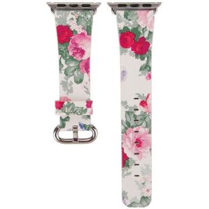 For Apple Watch Series 3 & 2 & 1 42mm New Style Chinese Ink Floral Pattern Genuine Leather Wrist Watch Band (White)