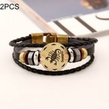 2 PCS Couple Lovers Jewelry Leather Braided Scorpio Constellation Detail Hand Chain Bracelet  Size: 21*1.2cm