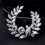 Olive Branch Grass Ring Zircon Brooch Exquisite Accessories Medal Fashion Brooch Coat Sweater Pin(Silver)