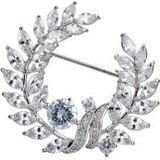 Olive Branch Grass Ring Zircon Brooch Exquisite Accessories Medal Fashion Brooch Coat Sweater Pin(Silver)