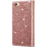 For iPhone 6 Plus / 6s Plus Multi-card Slots Starry Sky Laser Carving Glitter Zipper Horizontal Flip Leather Case with Holder & Wallet & Lanyard(Rose Gold)