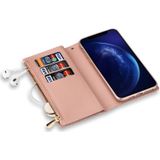 For iPhone 6 Plus / 6s Plus Multi-card Slots Starry Sky Laser Carving Glitter Zipper Horizontal Flip Leather Case with Holder & Wallet & Lanyard(Rose Gold)