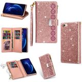 For iPhone 6 Plus / 6s Plus Multi-card Slots Starry Sky Laser Carving Glitter Zipper Horizontal Flip Leather Case with Holder & Wallet & Lanyard(Rose Gold)