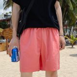 Summer Loose Casual Solid Color Shorts Polyester Drawstring Beach Shorts for Men (Color:Watermelon Red Size:XXL)